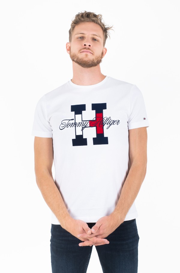 White T shirt FLAG SCRIPT TEE Tommy Hilfiger Short sleeved