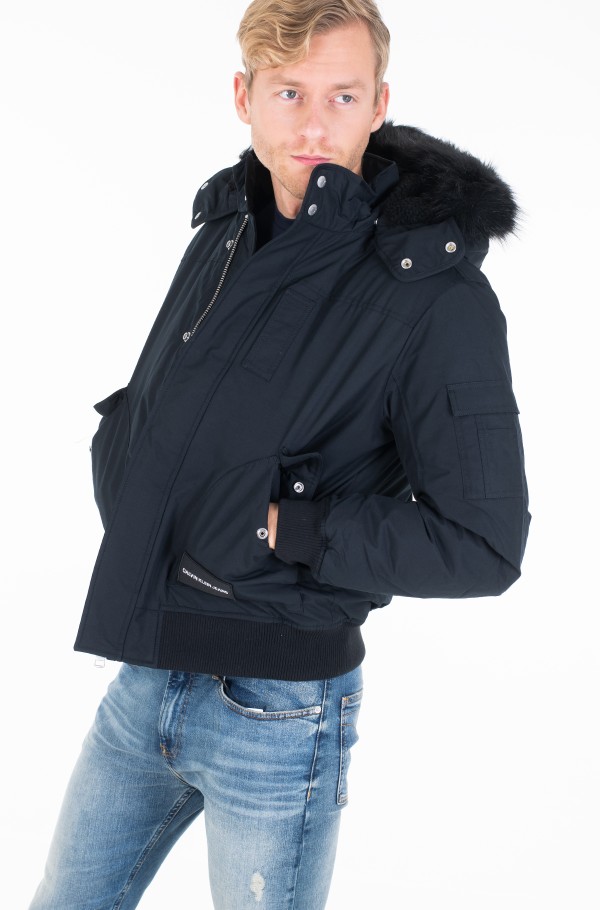 FUR TRIMMED HOODED DOWN BOMBER