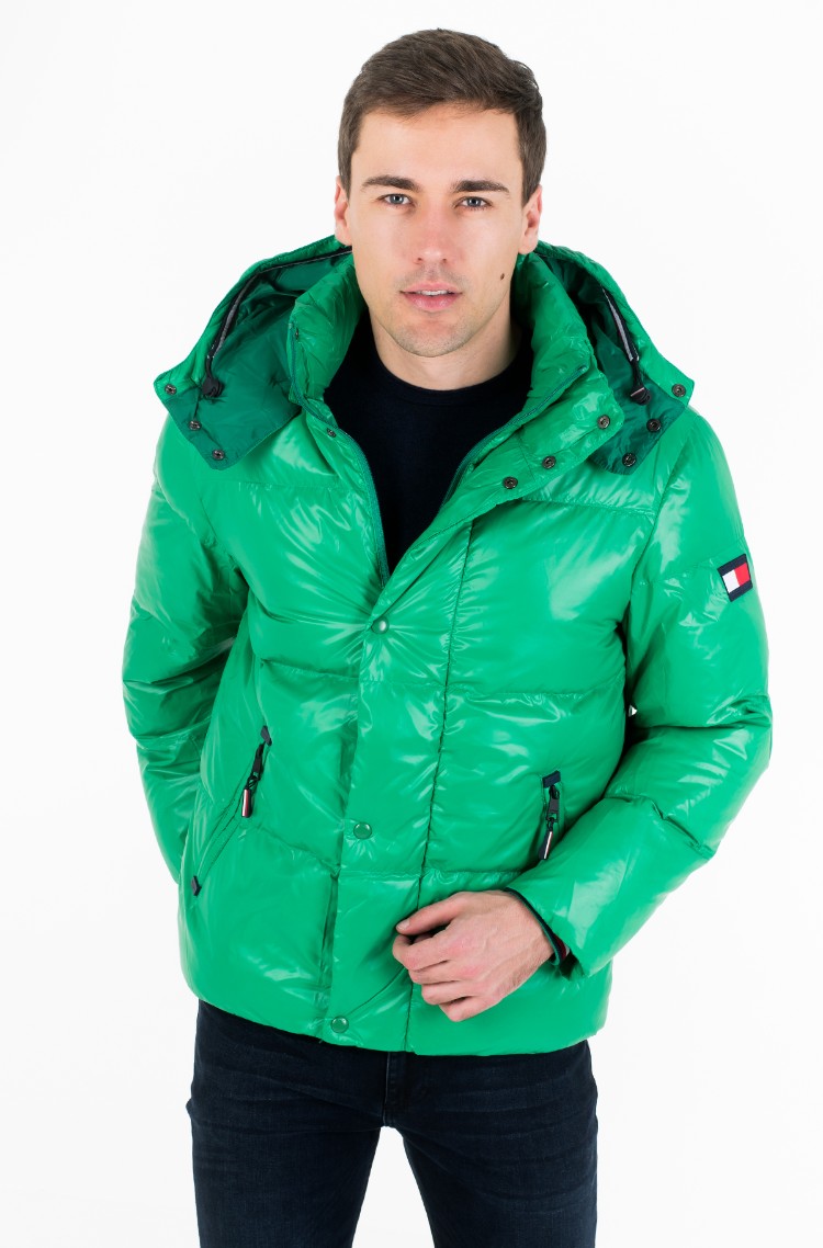 tommy jeans down puffer jacket detachable hood in green