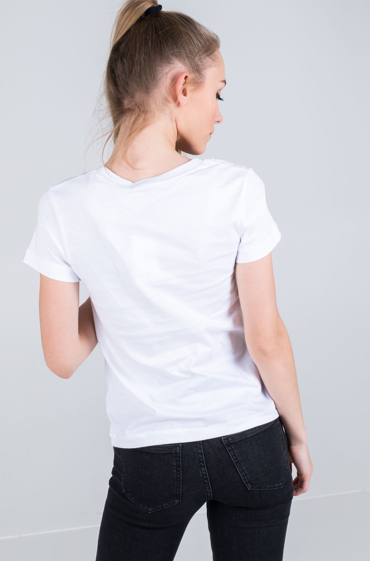 White T-shirt CK EMBROIDERY SLIM TEE 