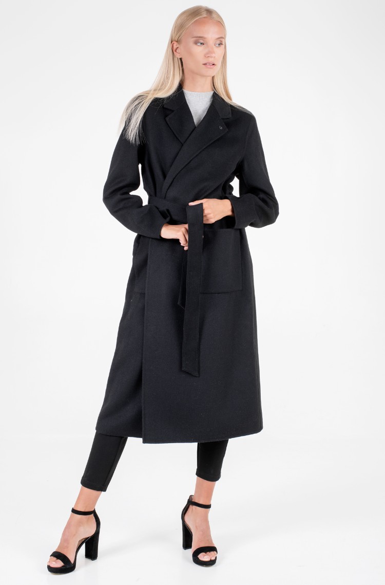 Black Wool coat DOUBLE FACE LONG WRAP COAT Calvin Klein, Coats 