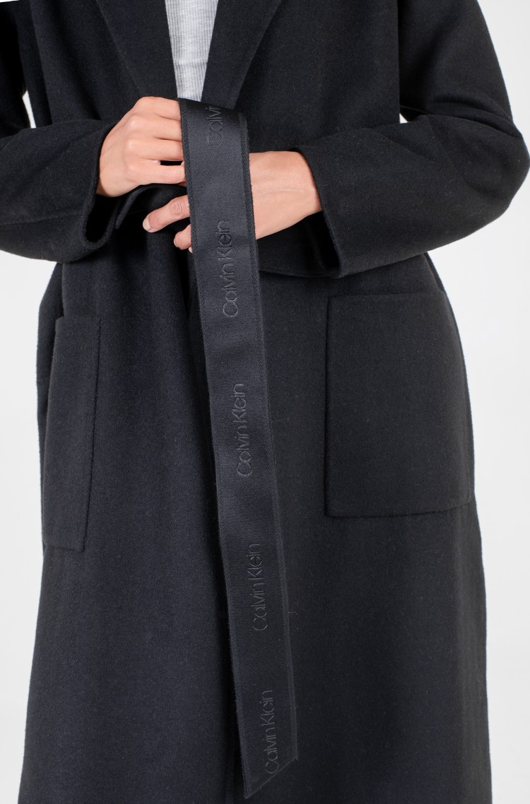 Black Wool coat DOUBLE FACE LONG WRAP COAT Calvin Klein, Women Coats black Wool  coat DOUBLE FACE LONG WRAP COAT Calvin Klein, Women Coats | Denim Dream  E-pood