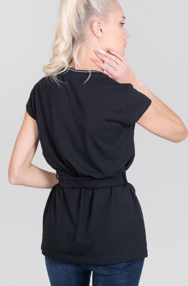 JERSEY CAP SLEEVE BELTED TOP-hover