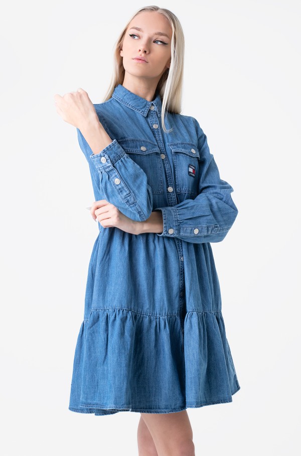 TJW CHAMBRAY TIERED SHIRT DRESS-hover