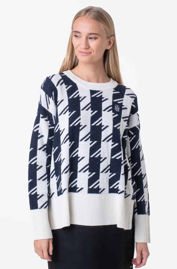 HOUNDSTOOTH RELAXED C-NK SWEATER