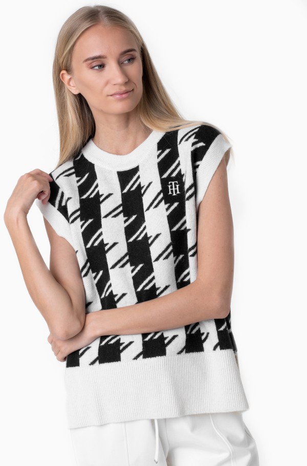 HOUNDSTOOTH RELAXED C-NK VEST