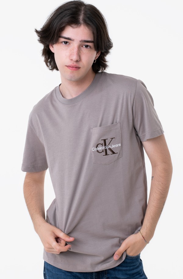 Beige POCKET MONOLOGO Denim Calvin T-shirt TEE E-pood Dream Men\'s | Klein, Short-sleeved