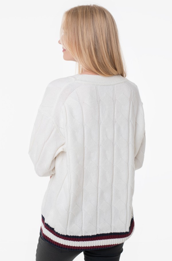 Ybi knitwear monogram cable v-nk sweater tommy hilfiger, knitwear  