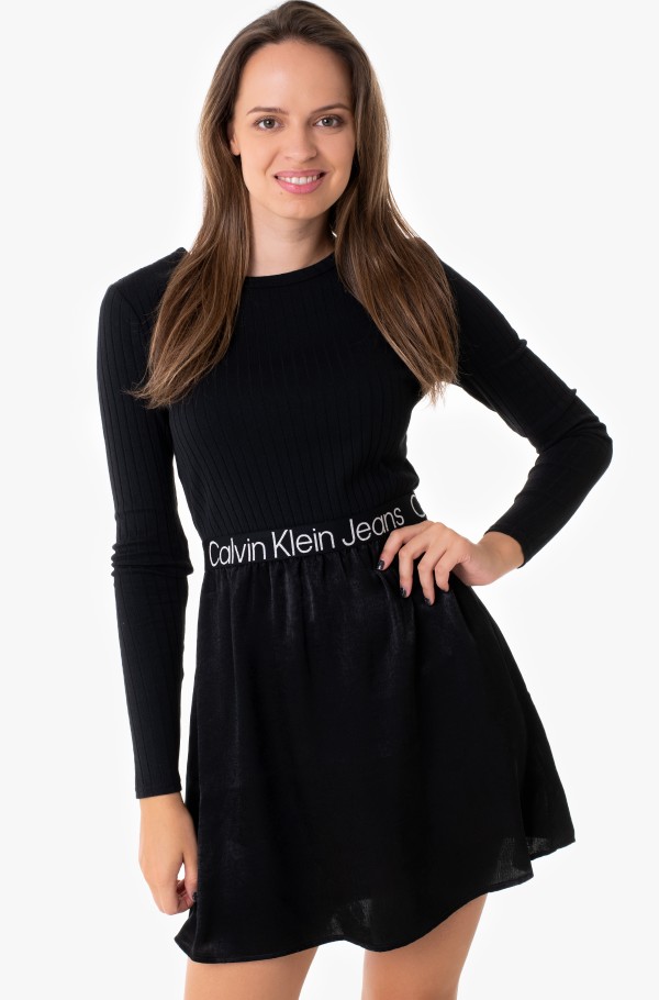 Black Dress LOGO ELASTIC MOCK NECK DRESS Calvin Klein, Women