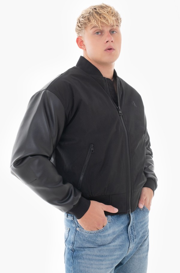 FAUX LEATHER BOMBER JACKET-hover
