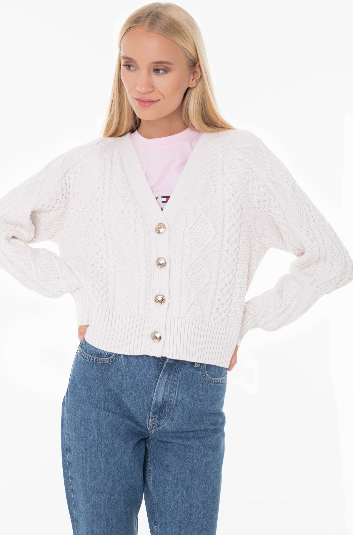 Knitwear CABLE CROP V-NK CARDI-full-1