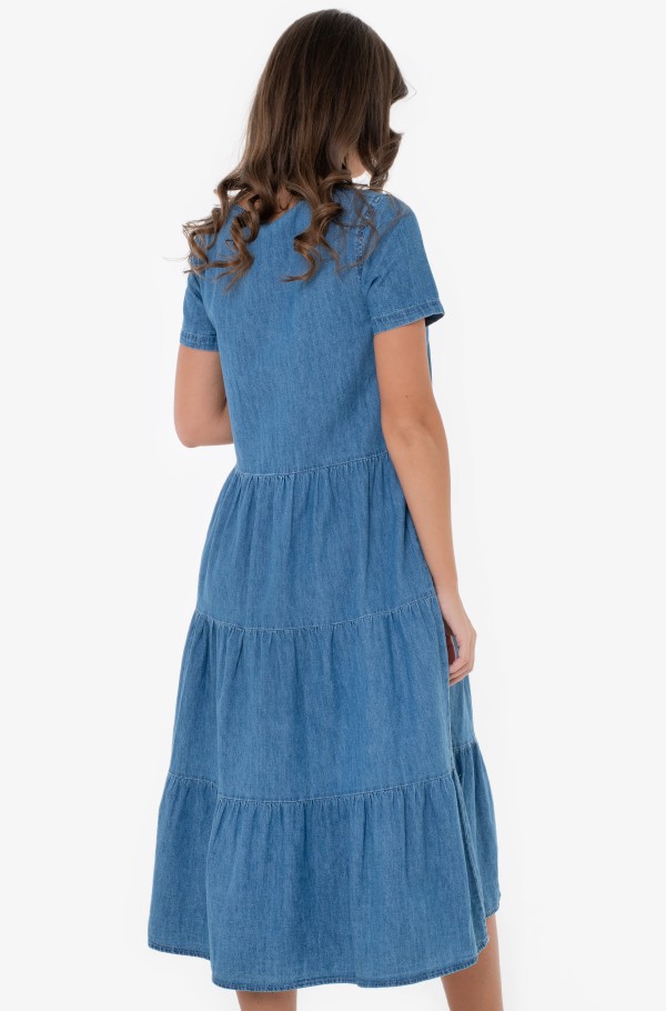 TJW TIERED CHAMBRAY MIDI DRESS-hover