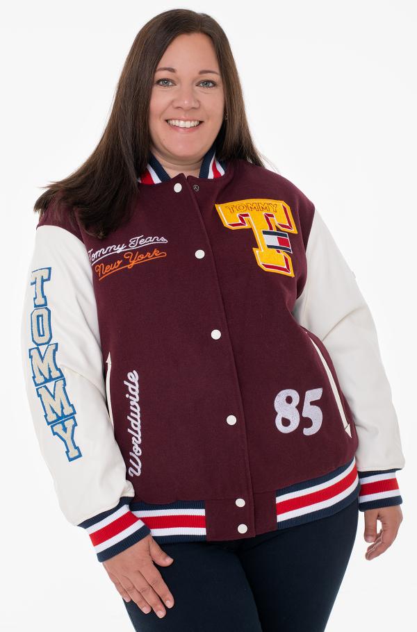 その他 TEN SHT JKT W RED L red5 Jacket TJW CRV LETTERMAN JACKET Tommy Hilfiger Curve