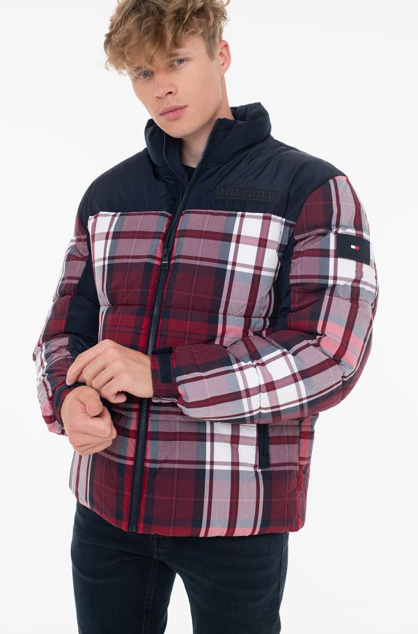 Tommy hilfiger plaid puffer on sale jacket