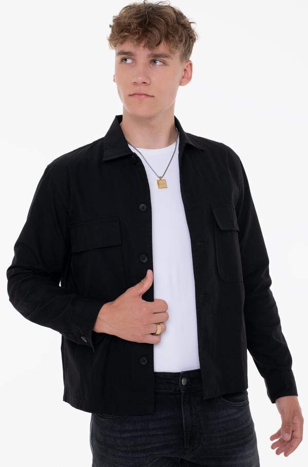 ブラック襟コンビ   ランタンスリーブオーバーサイズ black Overshirt COTTON NYLON OVERSHIRT Calvin Klein, Long