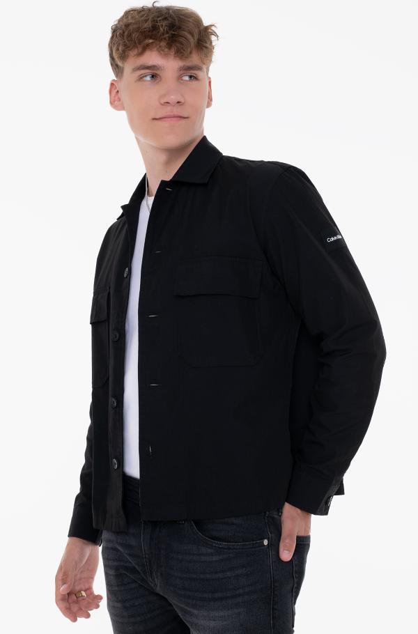 ブラック襟コンビ   ランタンスリーブオーバーサイズ black Overshirt COTTON NYLON OVERSHIRT Calvin Klein, Long