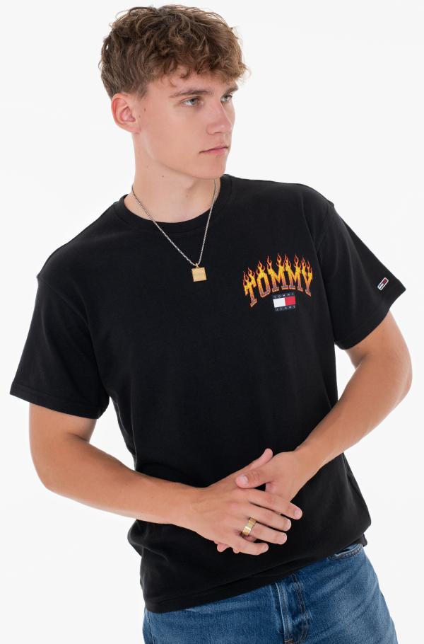 【ファッション好きが選ぶ人気ブランドランキング】 black T-shirt TJM RLX VINTAGE FLAME TEE Tommy Jeans, Short トップス