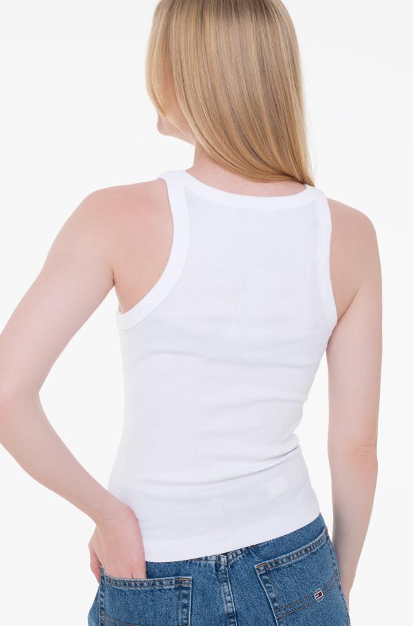 ★ ★ CK Women White Verigated Ribbed Woven Tab T white Shirt VARIEGATED RIB WOVEN TAB TANK Calvin Klein