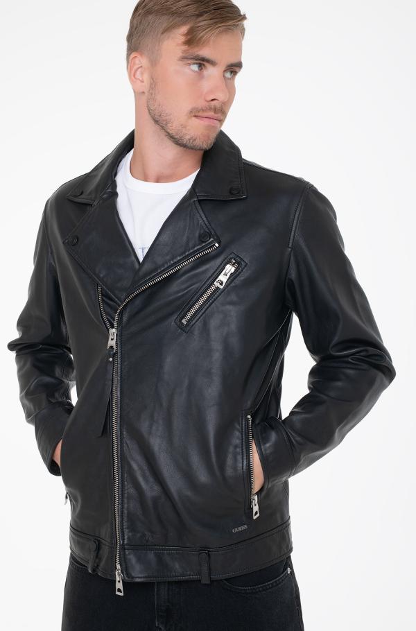 Black guess leather jacket online