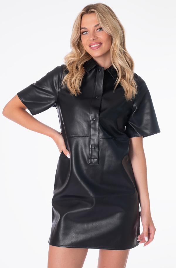 Calvin klein black faux leather dress best sale